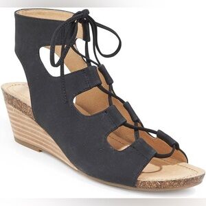 Adam Tucker Me Too Black Tami Lace-Up Gladiator Wedge Sandals